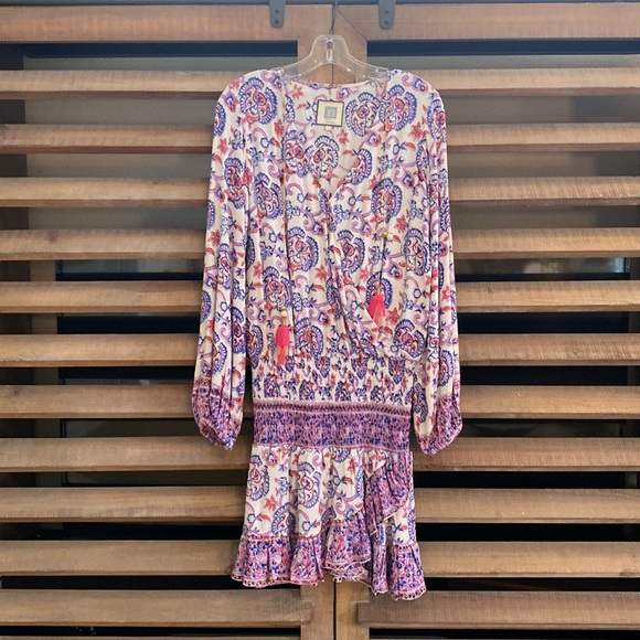 BELL minidress. Adorable smocked waist dress with tassel drops. Size S - Picture 1 of 9